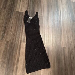 NWT Black Sleeveless Knit Maxi Dress with Bead Detail